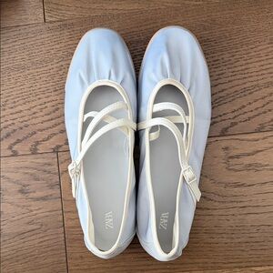 ZARA Pale Blue Ballet Flats with Cream Straps